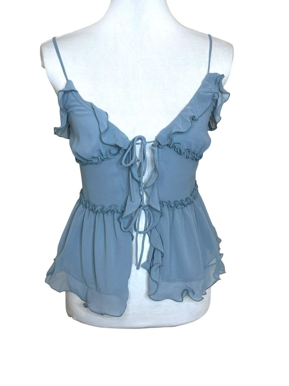 Aritzia Wilfred Amore Camisole Tie Front Chiffon Ruffle Fairycore Dusty Blue Siz